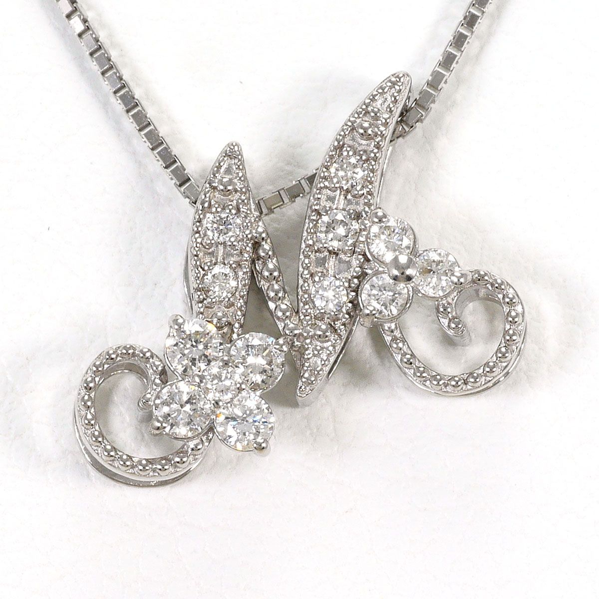 K18WG ネックレス ダイヤモンド 0.18ct 鑑別書 総重量約3.2g 約45cm