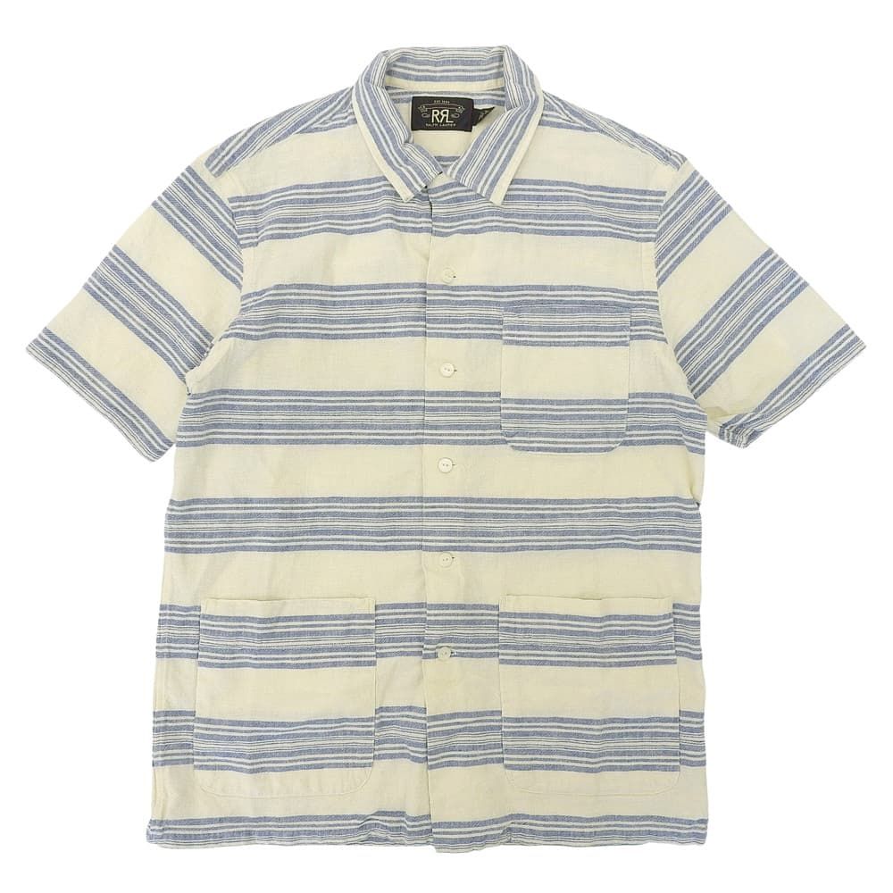 RRL ダブルアールエル ストライプ リネン混 マリンシャツ トップス ブルー×アイボリー M M RRL ダブルアールエル ストライプ リネン混 マリンシャツ トップス ブルー×アイボリー M M