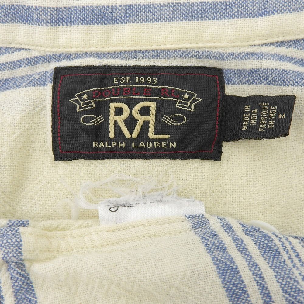 RRL ダブルアールエル ストライプ リネン混 マリンシャツ トップス ブルー×アイボリー M M RRL ダブルアールエル ストライプ リネン混 マリンシャツ トップス ブルー×アイボリー M M