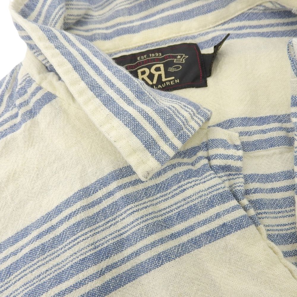 RRL ダブルアールエル ストライプ リネン混 マリンシャツ トップス ブルー×アイボリー M M RRL ダブルアールエル ストライプ リネン混 マリンシャツ トップス ブルー×アイボリー M M