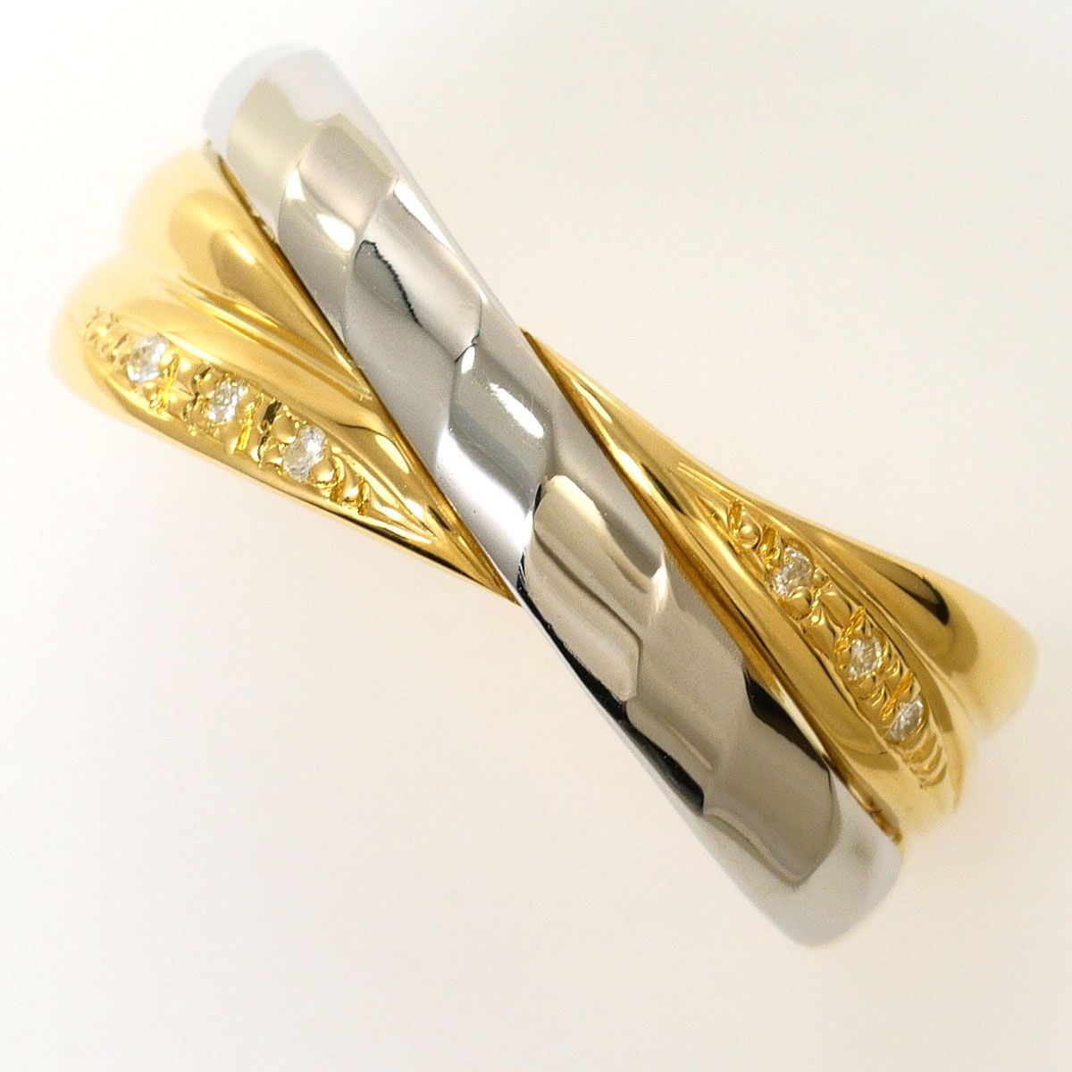 PT900/プラチナ K18YG リング・指輪 16号 ダイヤモンド 0.03ct 鑑別書