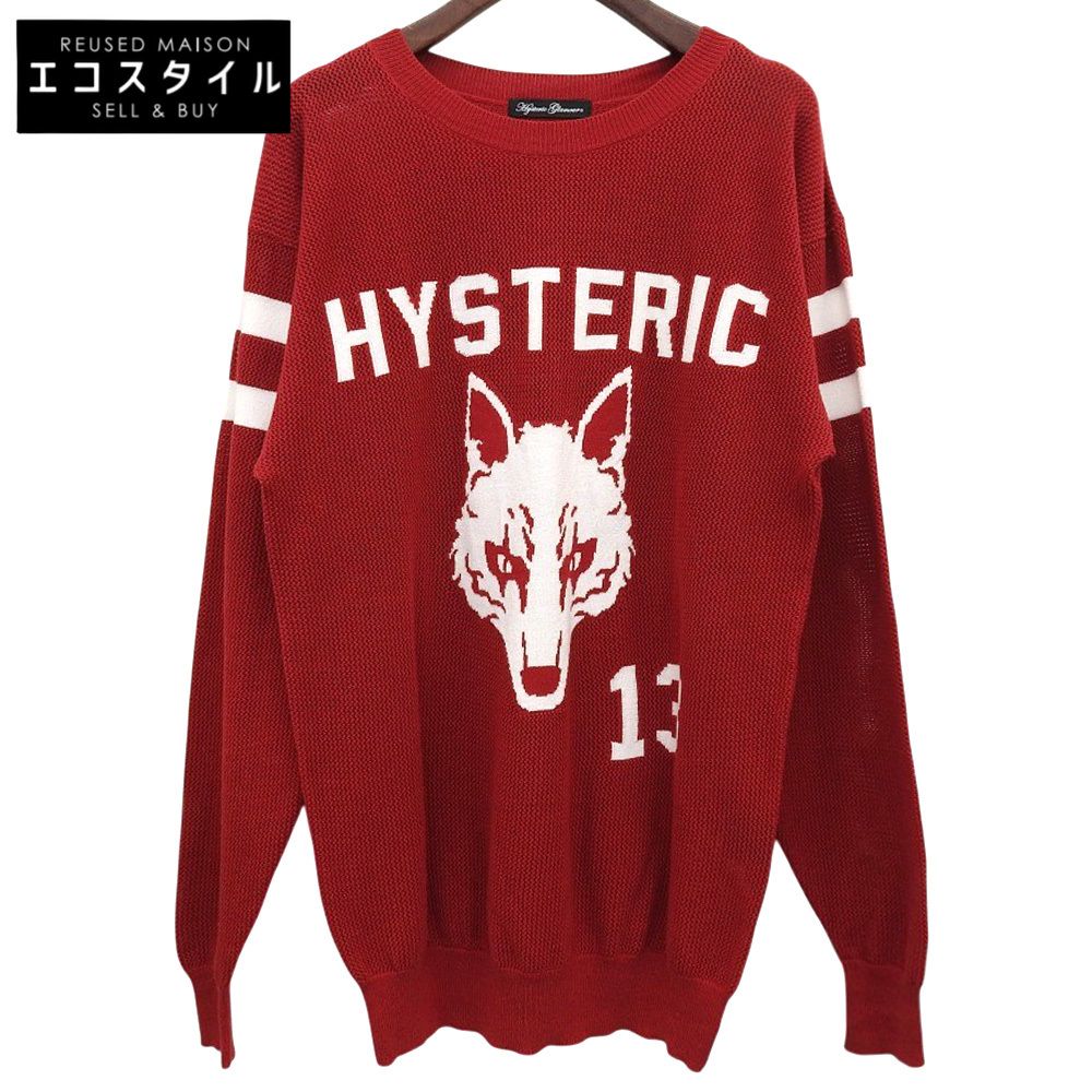 HYSTERIC GLAMOUR　ヒステリックグラマー　美品 WOLF 編込 メッシュ プルオーバー トップス レディース レッド FREE 01183NS06　FREE