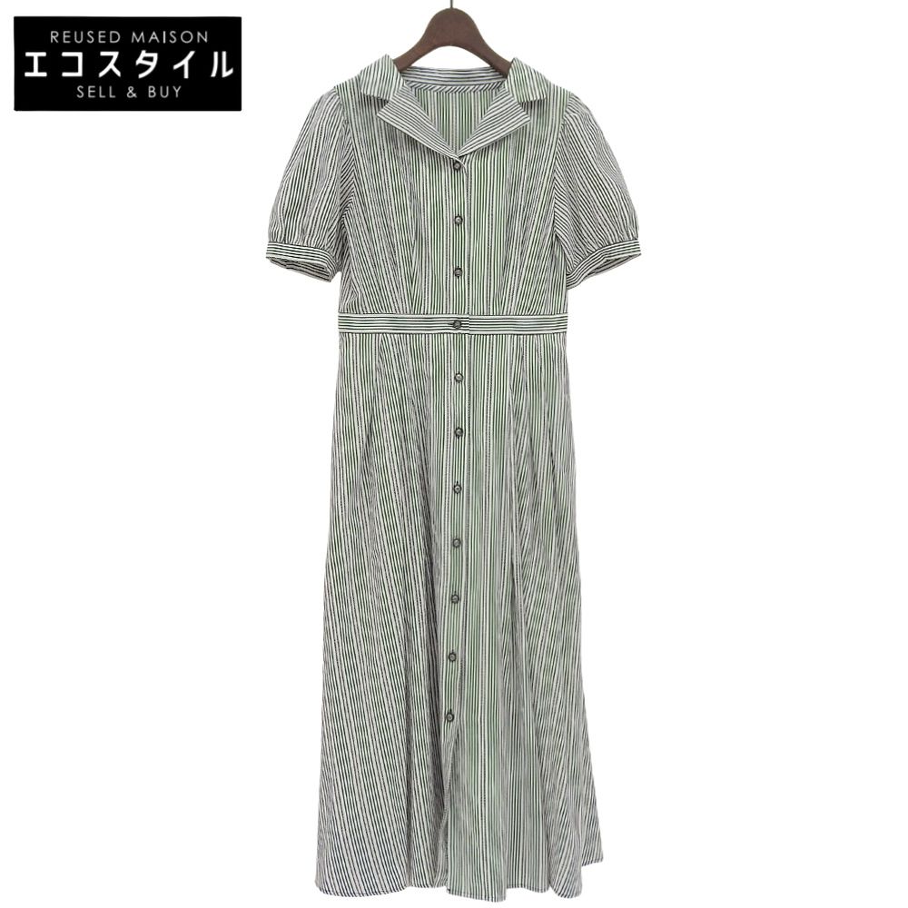 STRAWBERRY-FIELDS　ストロベリーフィールズ　美品 ストライプ クラシカル シャツワンピース レディース ブラック ホワイト 2 51-11211DV　2