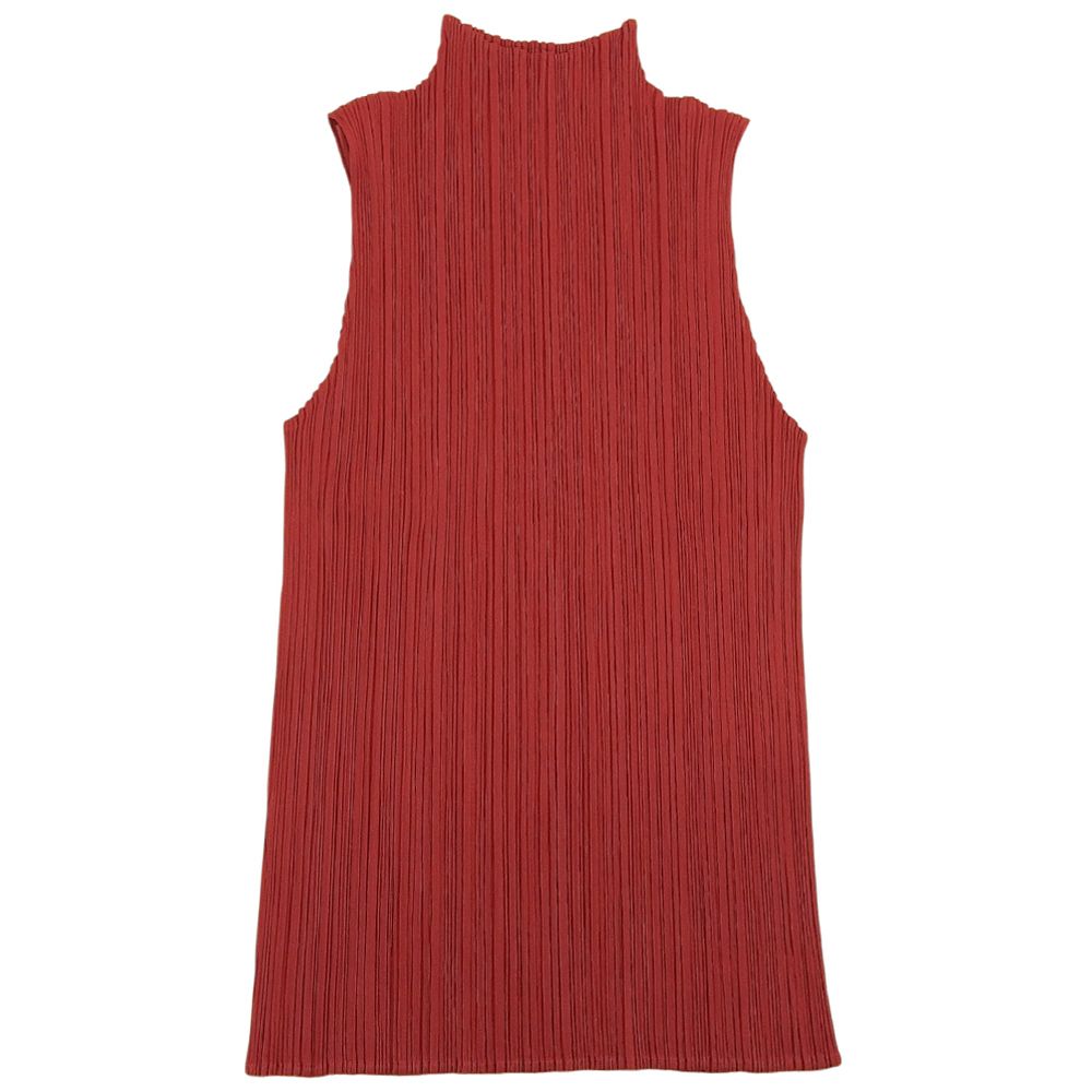 マカ61 超美品 プリーツプリーズ タンクトップ レッド サイズ3 PLEATS PLEASE プリーツプリーズ 美品 ハイネックシャツ トップス