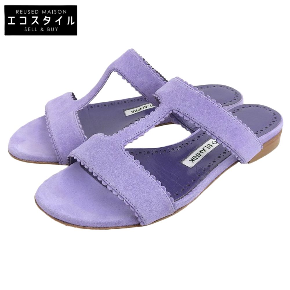 MANOLO BLAHNIK　マノロブラニク　美品 ARTAS スエード フラット サンダル シューズ レディース ライトパープル 34 1/2　34 1/2