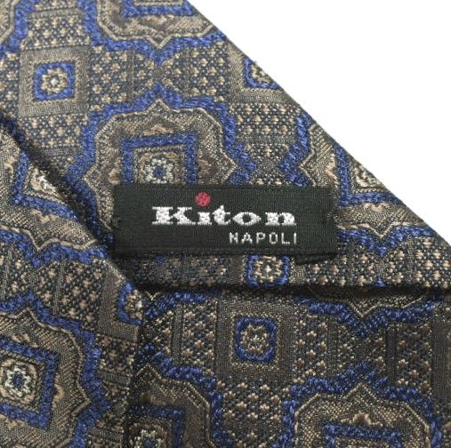 KITON キートン イタリア製 小紋柄シルクネクタイ BLUE/GRAY g26988