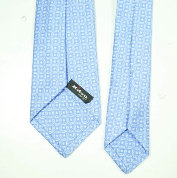 KITON キートン イタリア製 小紋柄プリント シルクリネンネクタイ BLUE