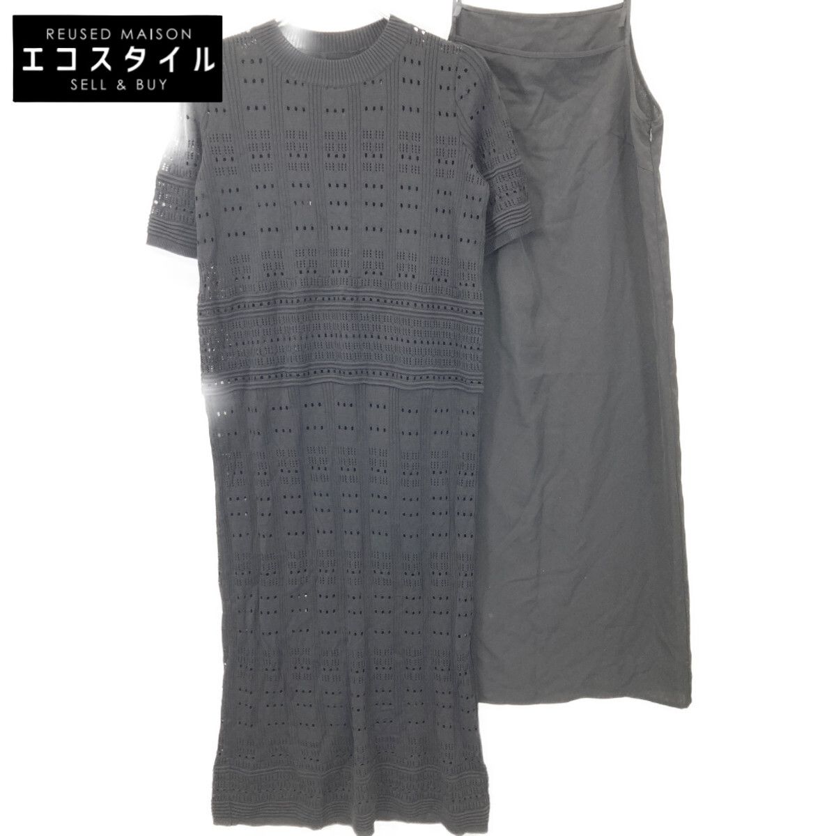 ADORE　アドーア　531-0174503 ブラック レーシーニットワンピース　38