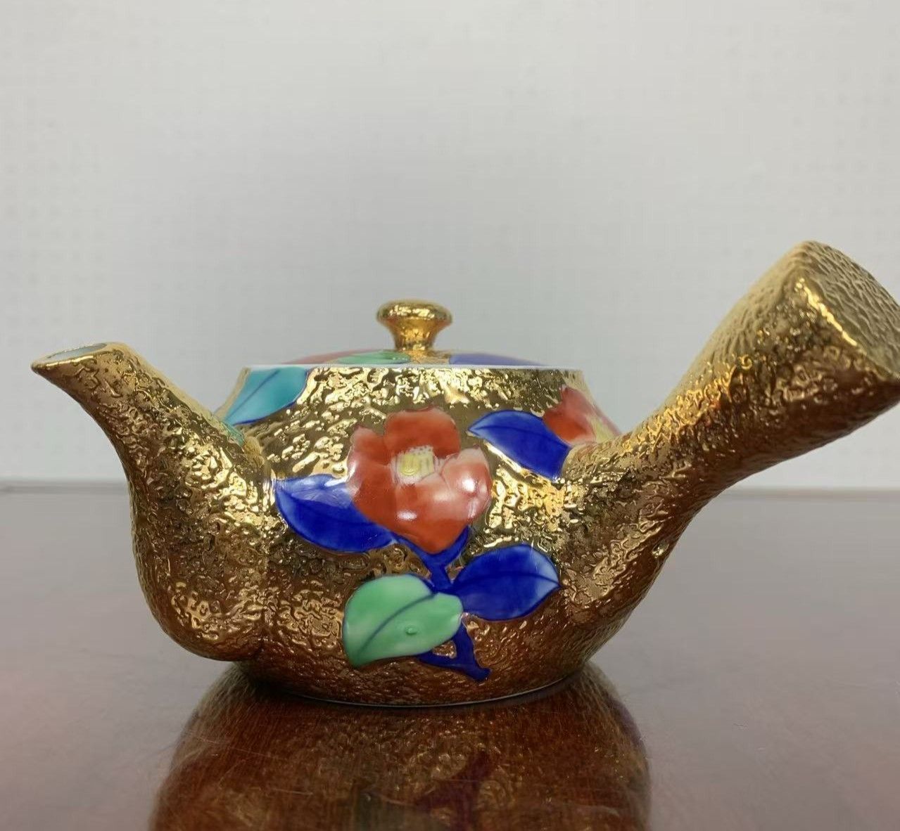 最高級 有田焼 金龍窯 江口天童 金彩椿絵 急須 茶道具 伝統工芸士