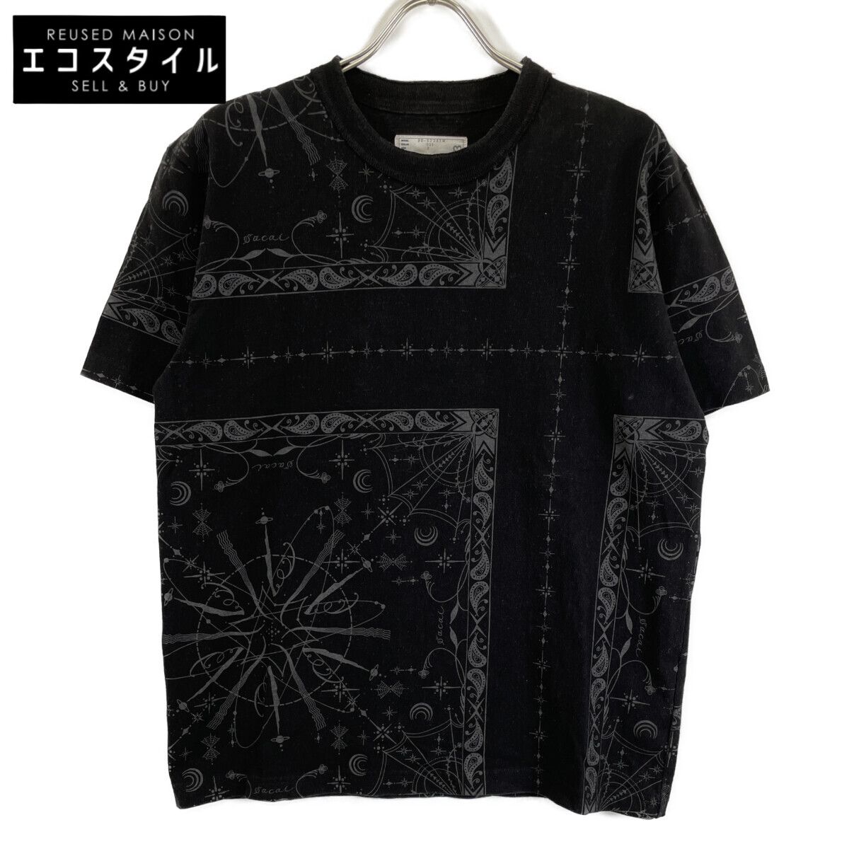 sacai　サカイ　×Dr.Woo 20-02343M ブラック バンダナプリント Tシャツ　2