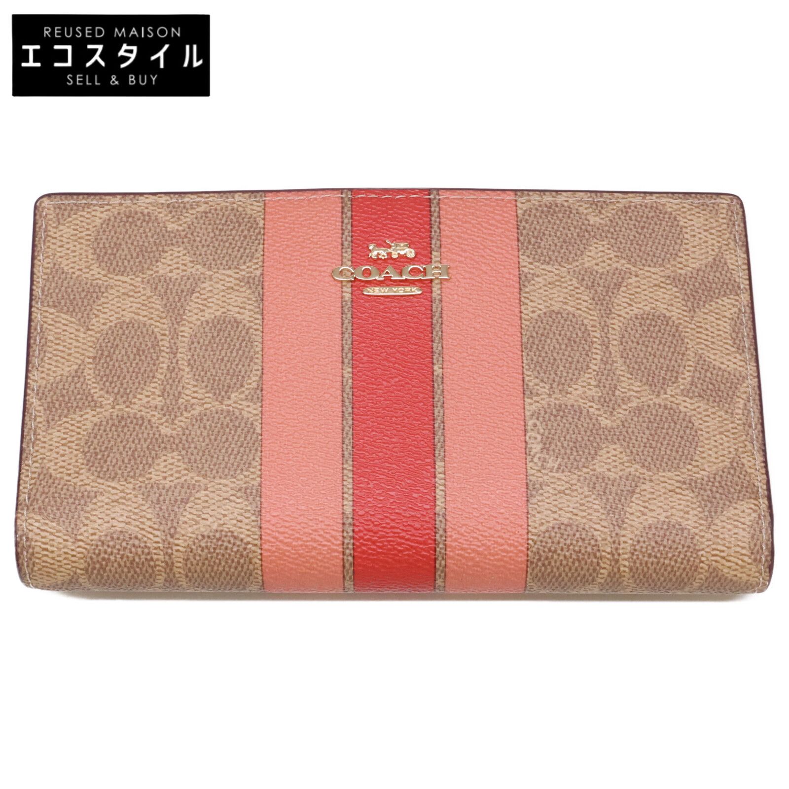 COACH　コーチ　【美品】CAP23 スリム ジップ ウォレット・シグネチャー キャンバス・ストライプ