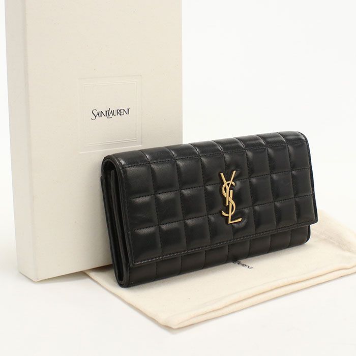 SAINT LAURENT サンローラン ラージ フラップウォレット 801688 長財布二折/ラムスキン【中古】 レディース