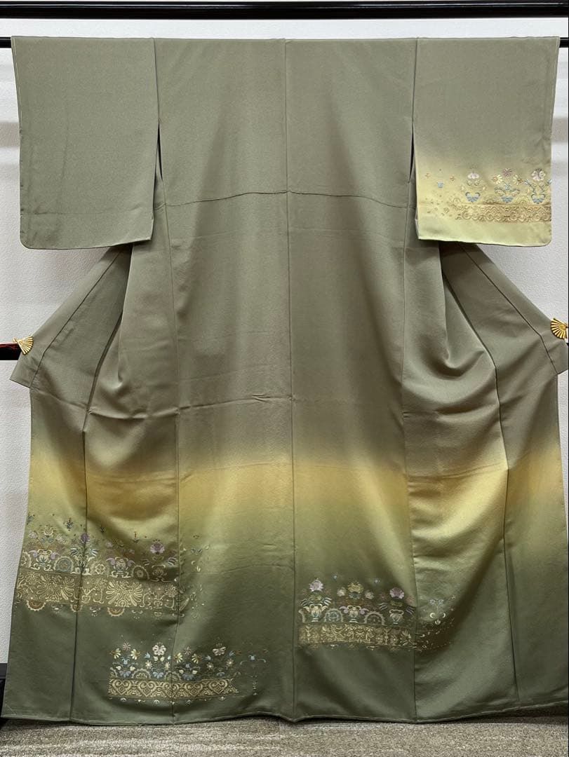 刺繍 付け下げ 金糸 ぼかし八掛 正絹 躾糸付き HKT094