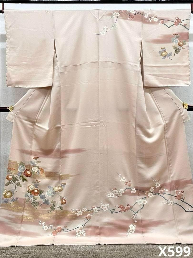 訪問着 友禅 金駒 金彩 梅 菊 紋意匠 正絹 躾糸付き X599 - メルカリ