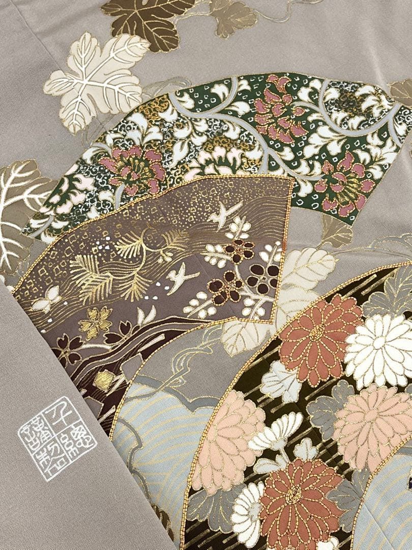 千總 色留袖 金駒 金彩 扇面 四季の花々 高島屋扱い 正絹 HKT069 千總 色留袖 金駒 金彩 扇面 四季の花々 高島屋扱い 正絹 HKT069 千