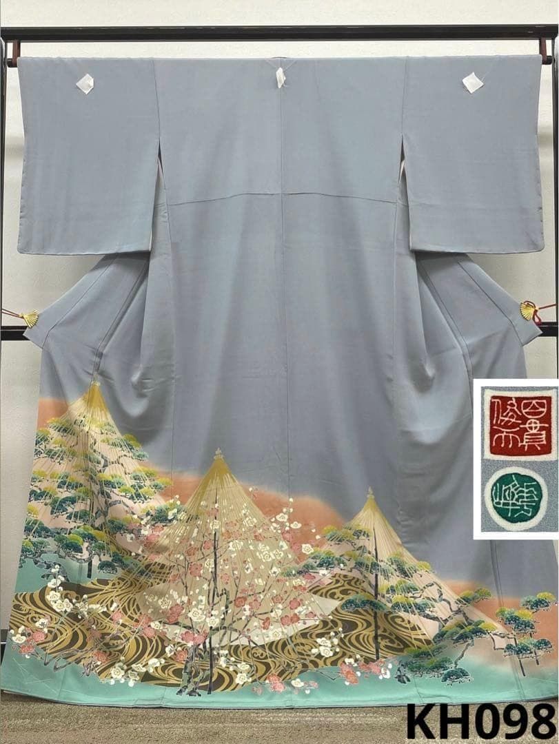 巨匠 百貫華峰 本加賀友禅 色留袖 三つ紋 雪吊り 正絹 躾糸付き KH098