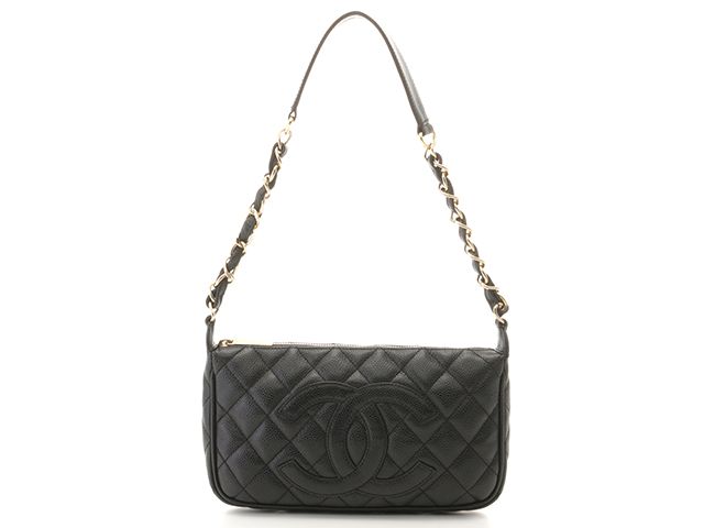 CHANEL シャネル バッグ マトラッセ チェーンワンショルダー A22476 ハンドバッグ キャビアスキン/GP GP ブラック レディース【中古】【432】
