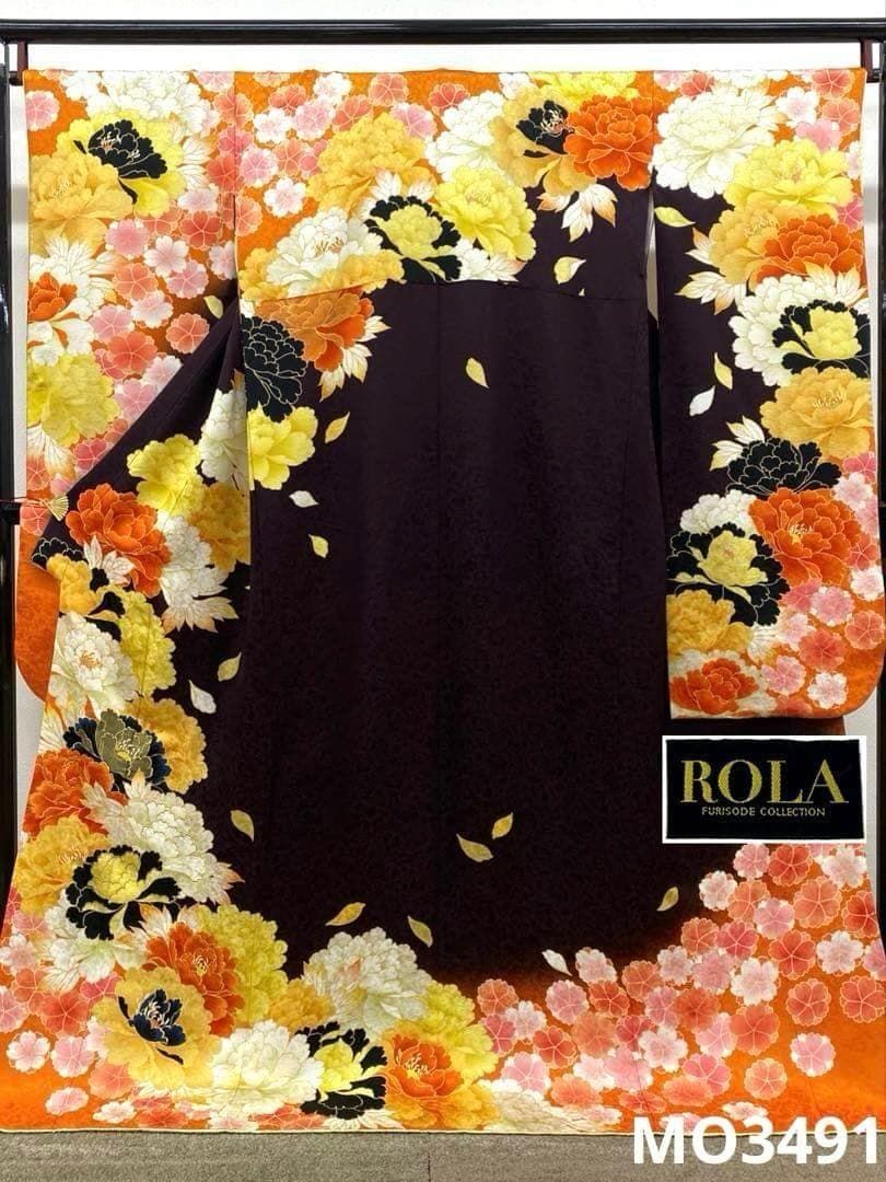 振袖 ROLA 刺繍 金彩 紋意匠 牡丹 身丈cm 撥水加工済 MO3491