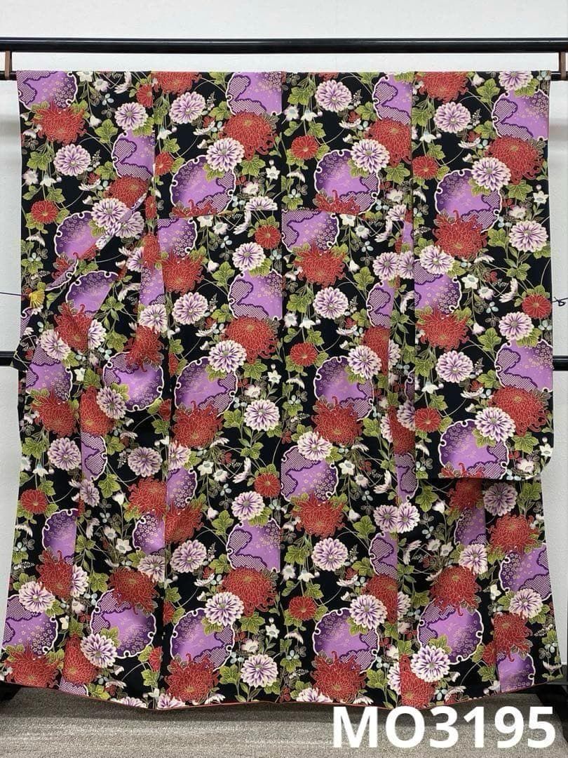 小紋振袖 紫織庵 雪輪 菊 身丈157cm 撥水加工済 MO3195