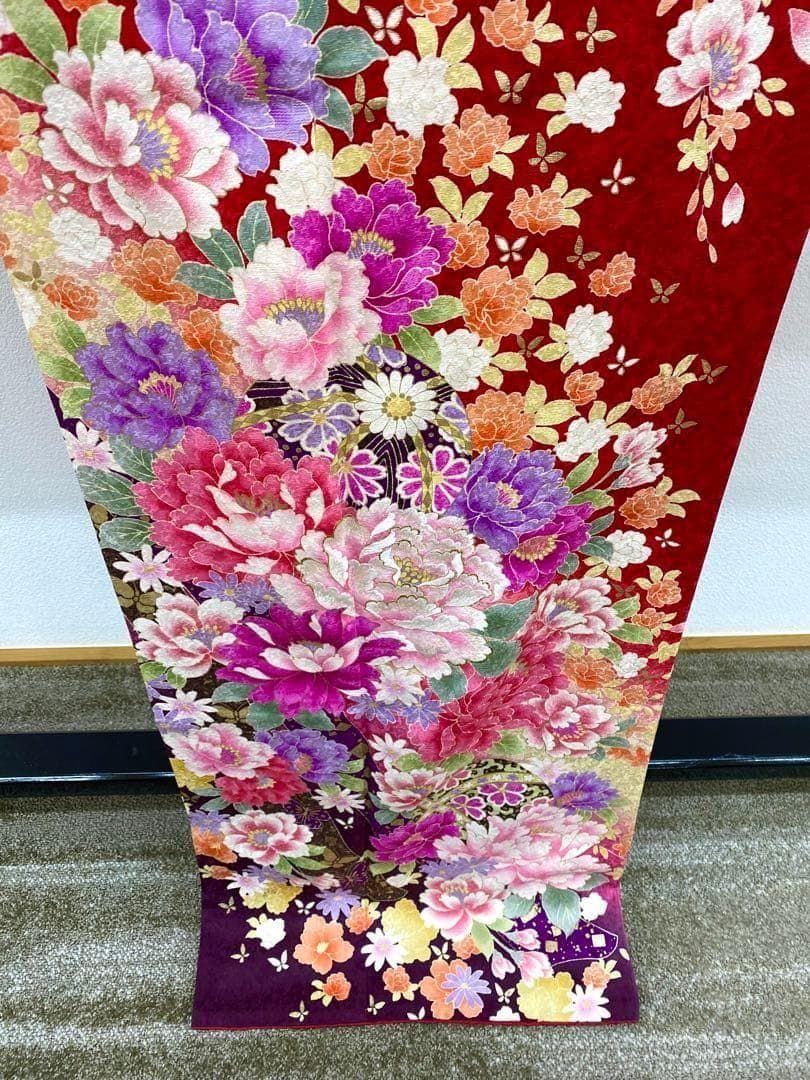振袖 ラメ刺繍 金彩 紋意匠 牡丹 身丈164cm 撥水加工済 HKT086
