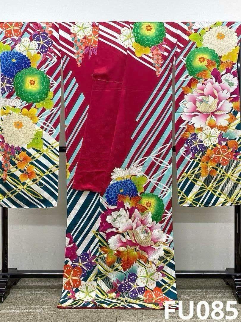 振袖 仮絵羽 舞台衣装 刺繍 金彩 紋意匠 大輪 正絹 未仕立て品 FU085