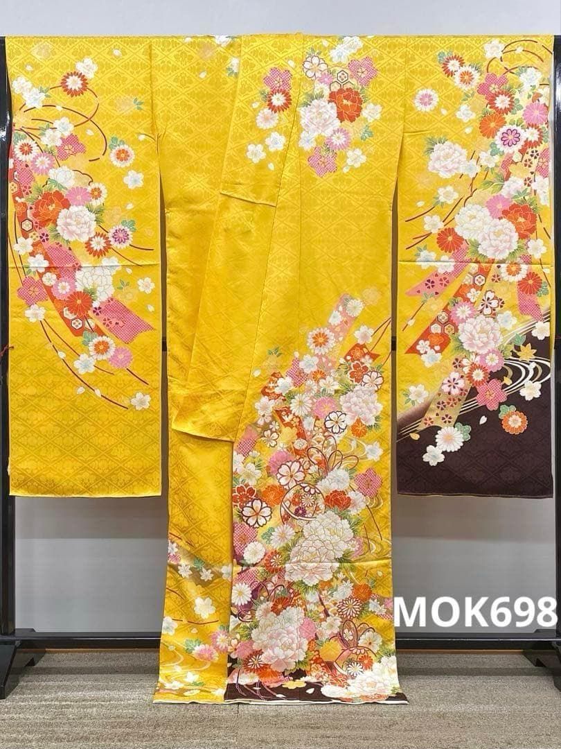 振袖 仮絵羽 舞台衣装 刺繍 金彩 紋意匠 正絹 未仕立て品 MOK698