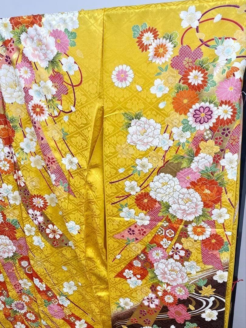 振袖 仮絵羽 舞台衣装 刺繍 金彩 紋意匠 正絹 未仕立て品 MOK698