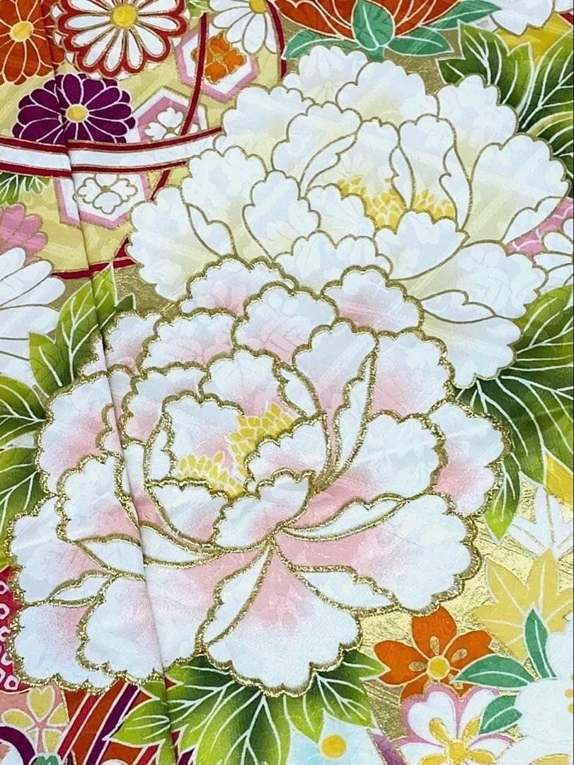 振袖 仮絵羽 舞台衣装 刺繍 金彩 紋意匠 正絹 未仕立て品 MOK698 