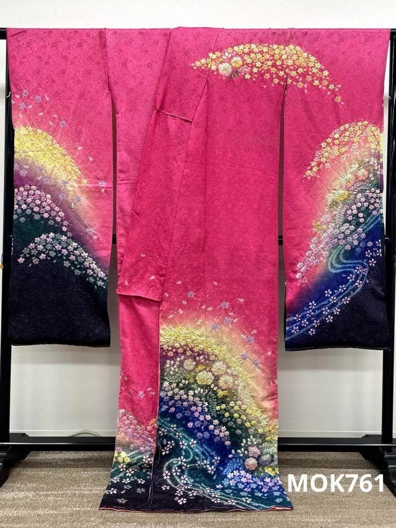 振袖 仮絵羽 舞台衣装 銀通し 絞り 辻が花 正絹 未仕立て品 MOK761