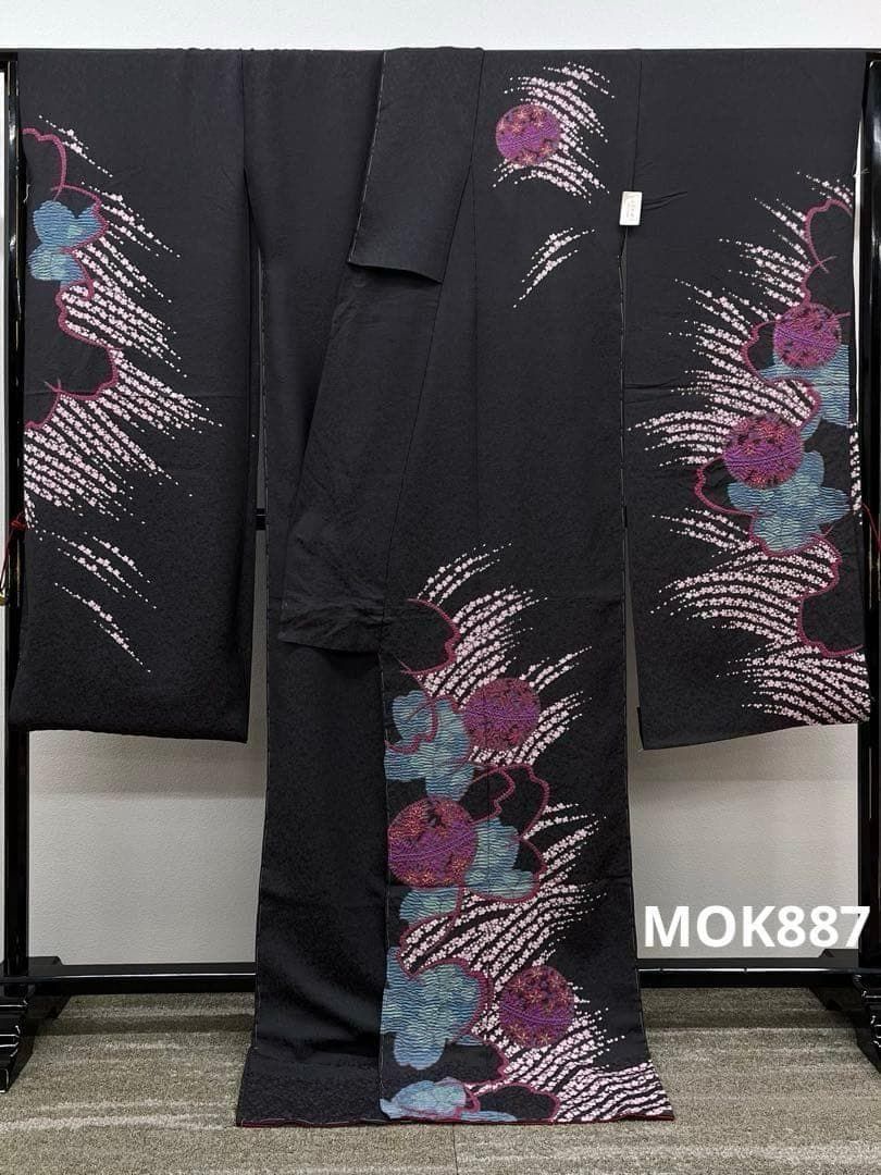 振袖 仮絵羽 滝泰 ふりおぼろ 銀通し 正絹 未仕立て品 八掛付き MOK887