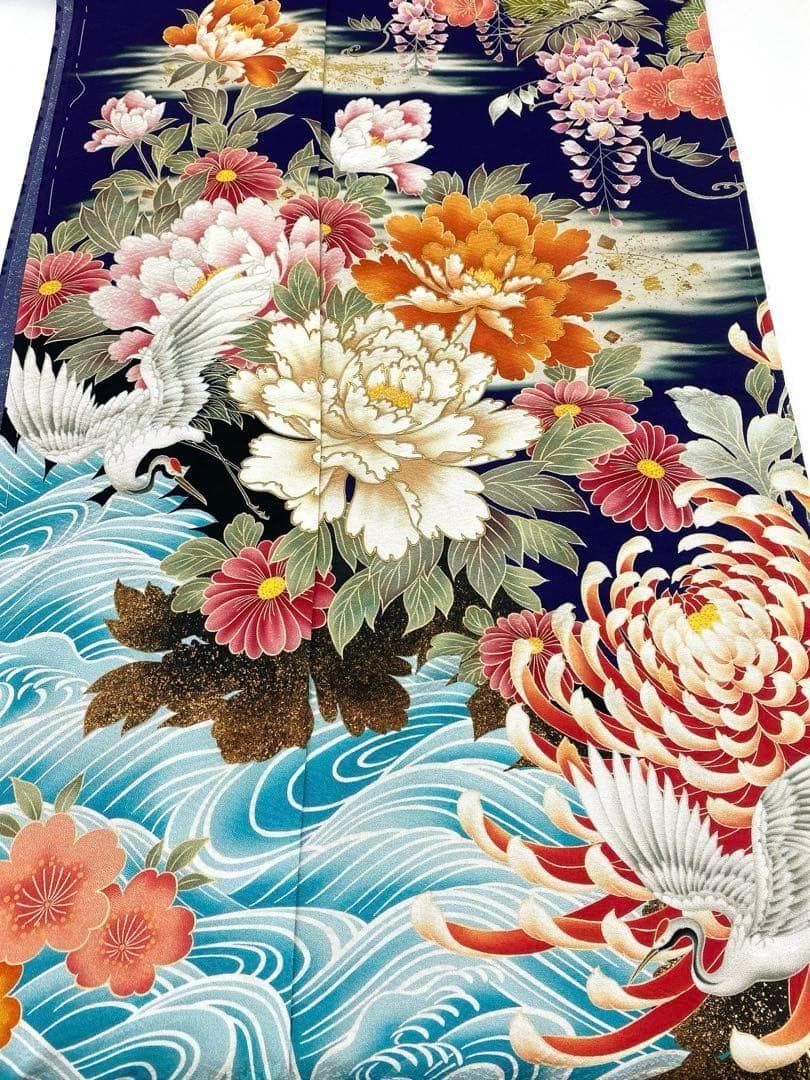 振袖 仮絵羽 金彩 牡丹 舞台衣装 正絹 未仕立て品 八掛付き MOK820