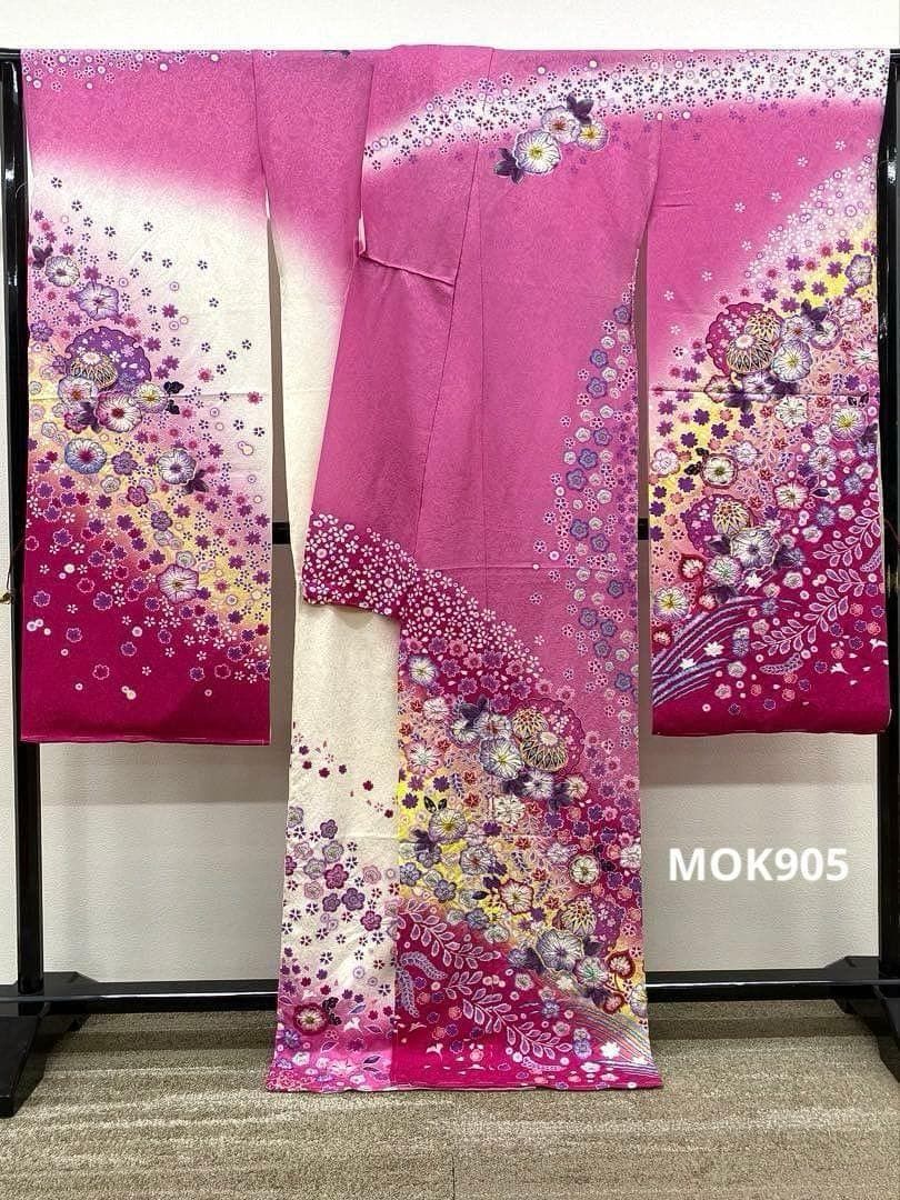 振袖 仮絵羽 辻ヶ花 絞り 舞台衣装 正絹 未仕立て品 八掛付き MOK905
