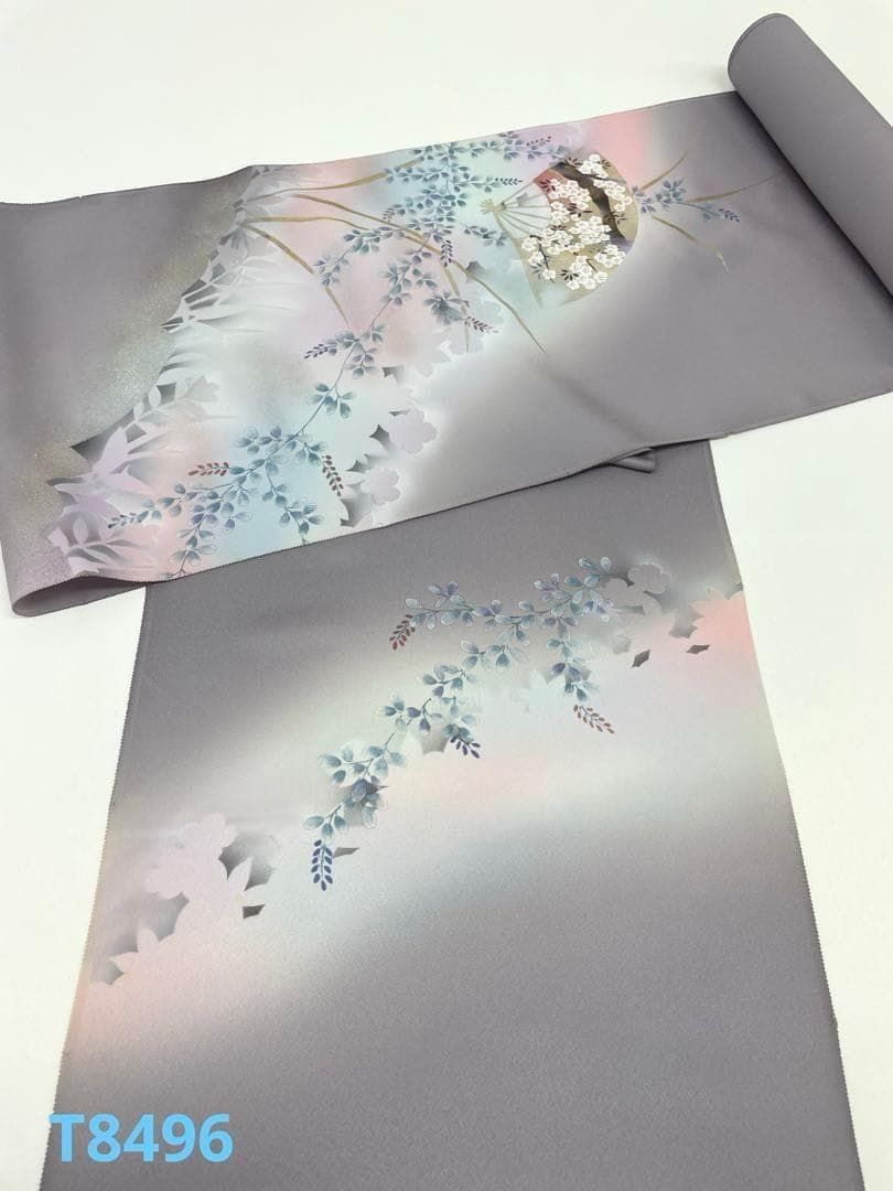 付け下げ 虹彩刺繍 紋意匠 扇 八掛付き 正絹 反物 T9565