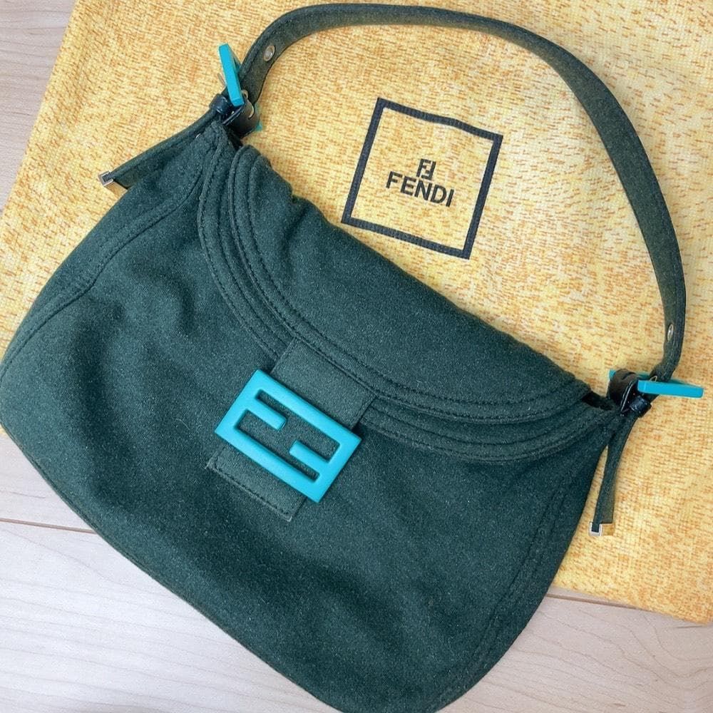 FENDI フェンディ マンマバケット ジャージー コットン ショルダーバッグ ワンショルダーバッグ ハンドバッグ 肩掛け FFロゴ ダークグリーン ブルー 緑 青 レディース Y2K レア 希少 ビンテージ ヴィンテージ