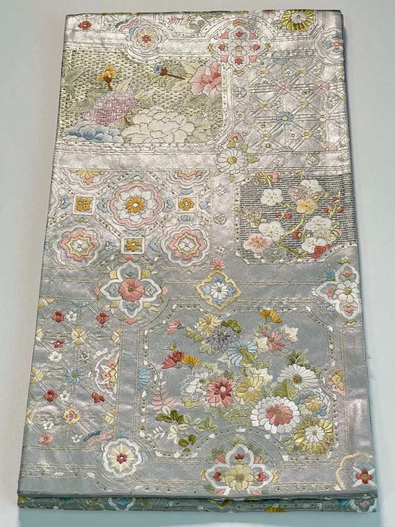 蘇州刺繍 相良刺繍 袋帯 蜀江文 牡丹 金糸 正絹 六通 HRT052