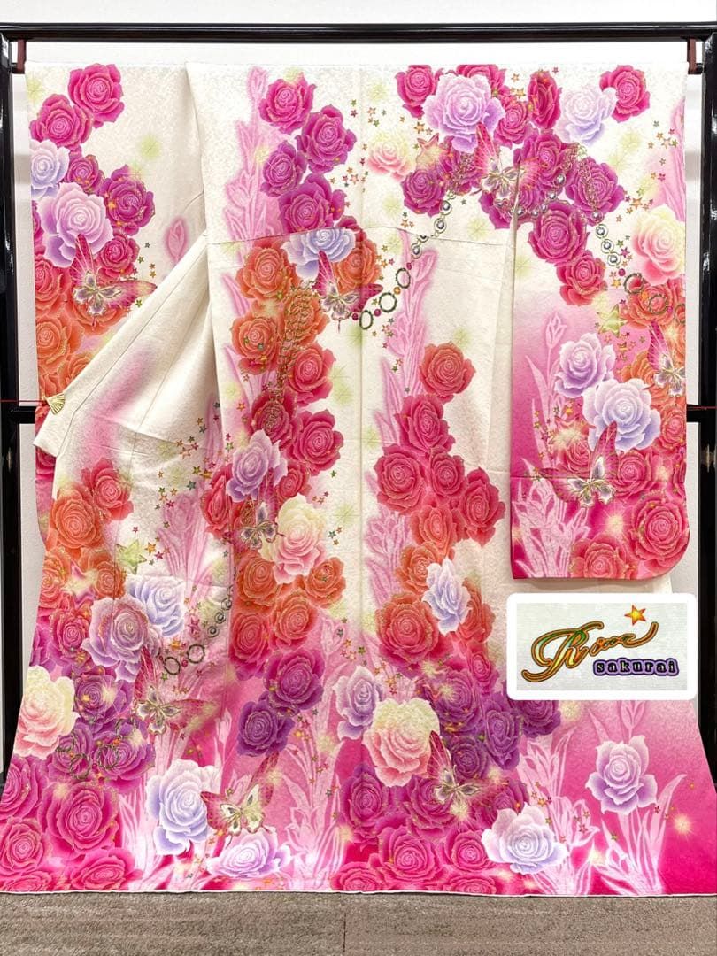 振袖 桜井莉菜 ラメ刺繍 銀通し 紋意匠 身丈173cm 撥水加工済HKT039