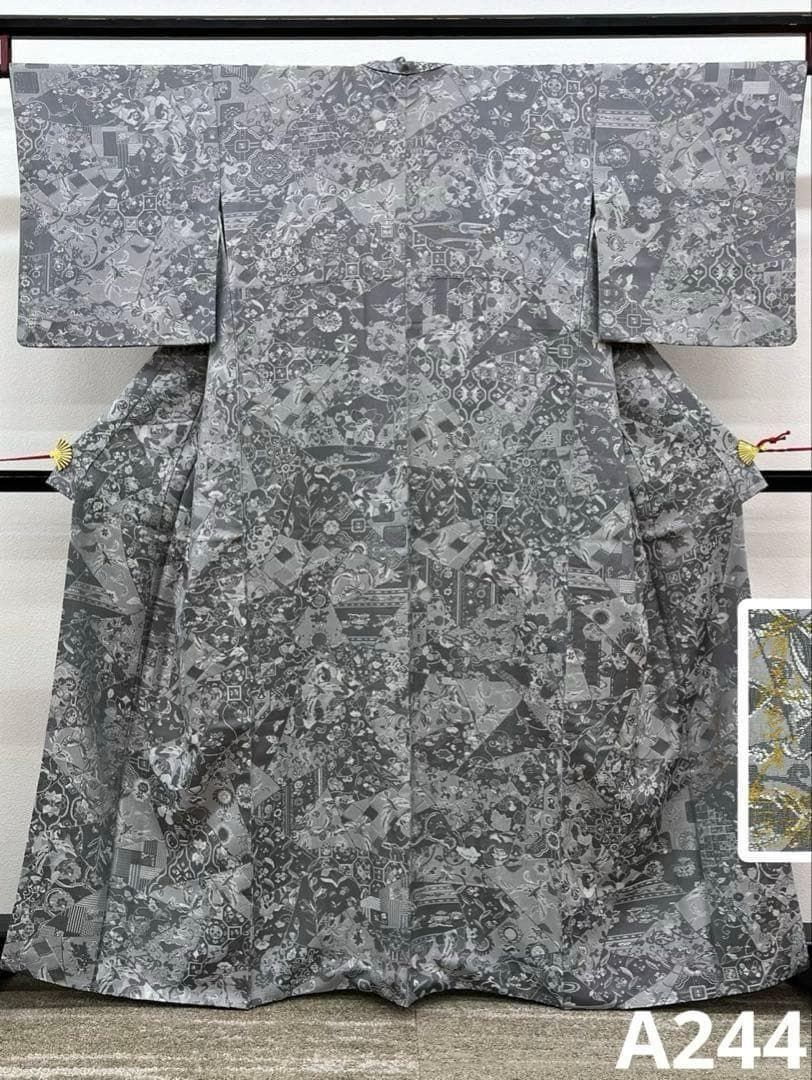 小紋 紅型調 全体柄 ちりめん 反物 正絹 O078