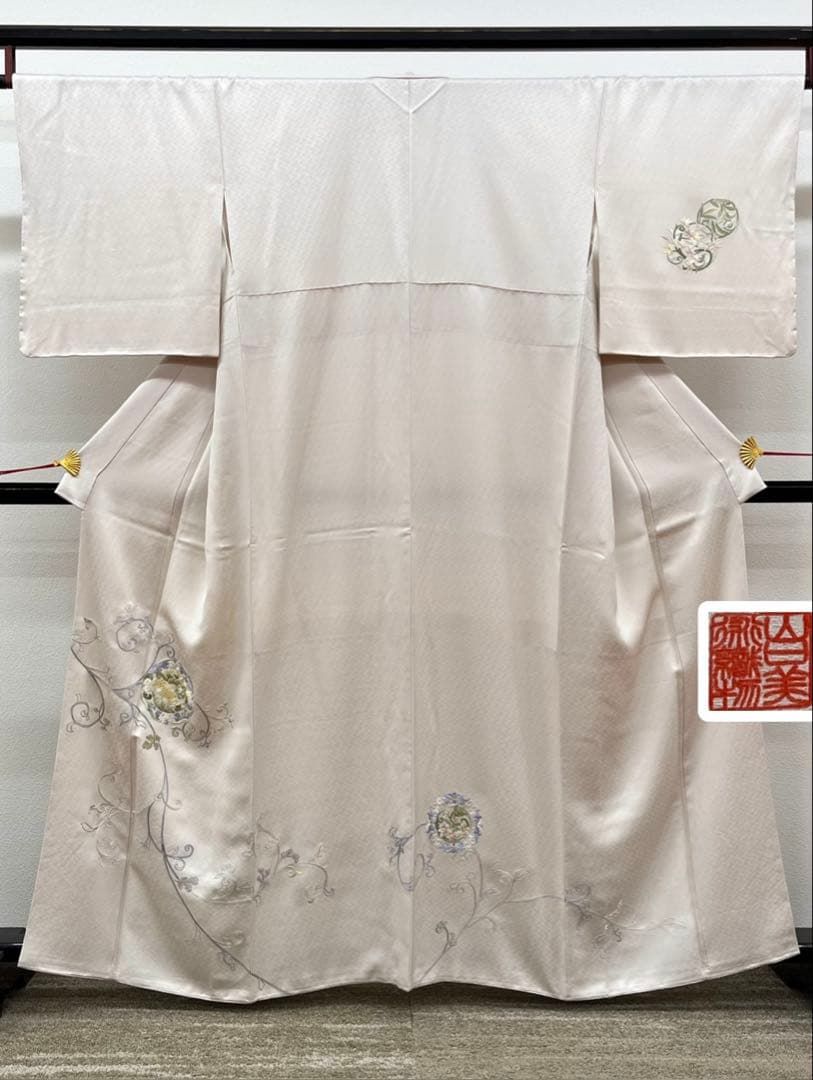 山口美術織物 手刺繍 落款入 付け下げ 正絹 躾糸付き A360
