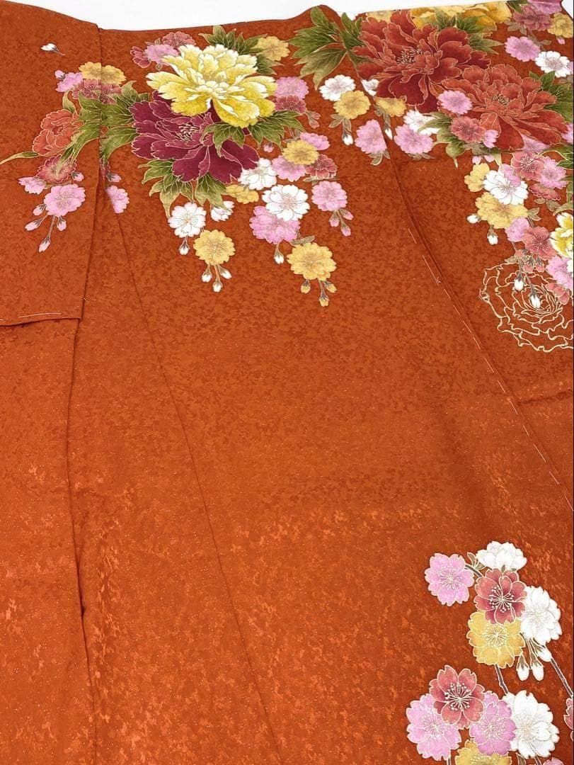 振袖 仮絵羽 京友禅 牡丹 舞台衣装 正絹 未仕立て品 八掛付き MOK896