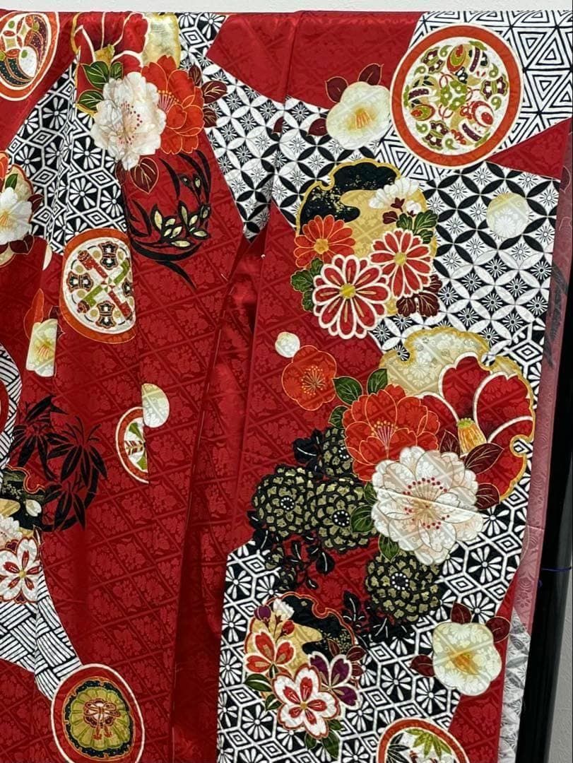 振袖 仮絵羽 舞台衣装 金駒 金彩 正絹 未仕立て品 八掛付き MOK857