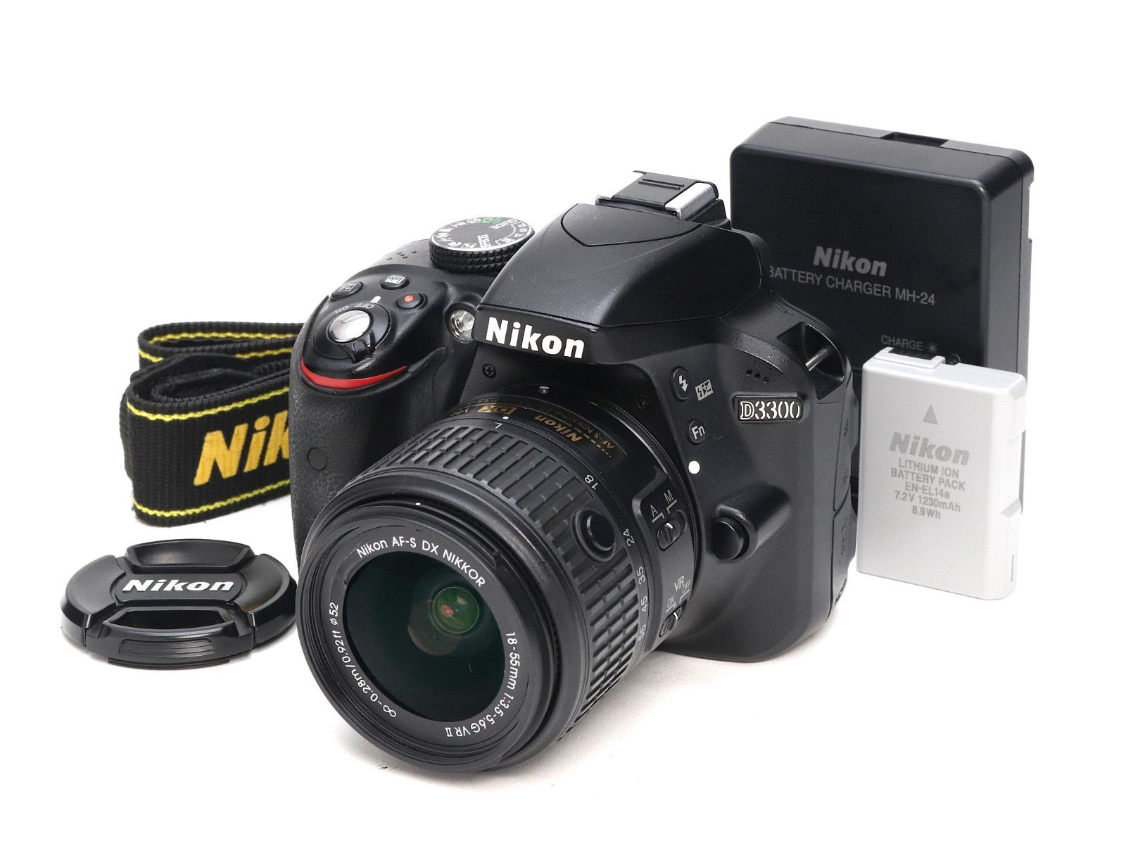 AB- (良品) Nikon ニコン D3300 AF-S DX 18-55mm F3.5-5.6 G VR II ブラック Kit シャッター数 21,990枚 初期不良返品対応 66-187