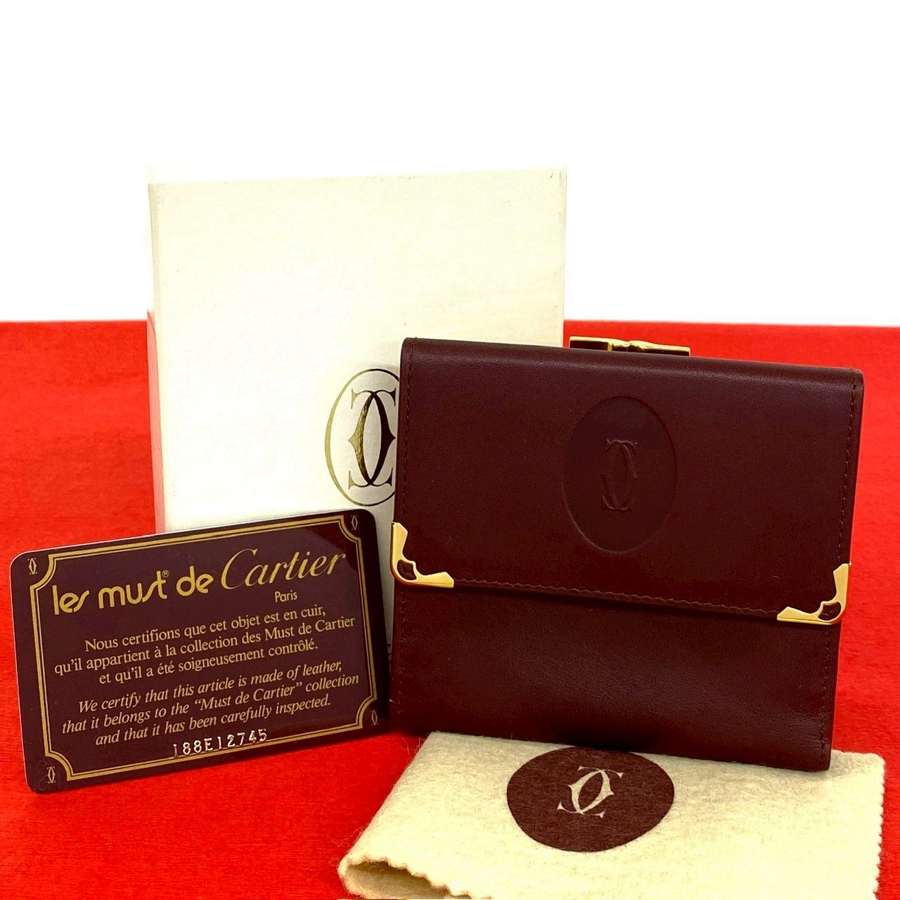 極 美品 箱付き CARTIER カルティエ マストライン レザー 本革 がま口