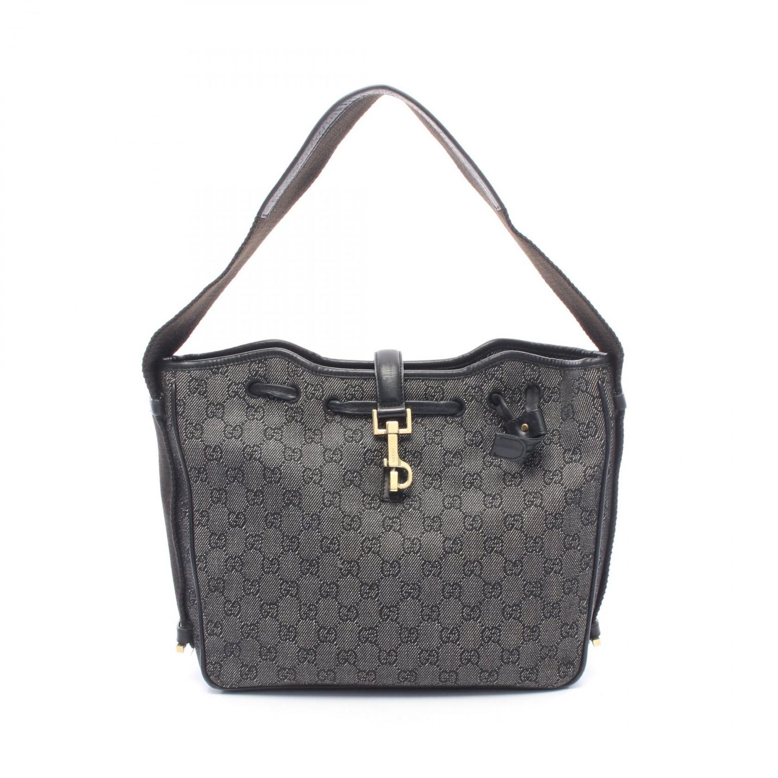 グッチ GUCCI ショルダーバッグ GGデニム 92732 ブラック デニム レザー ショルダーバッグ レディース Used B