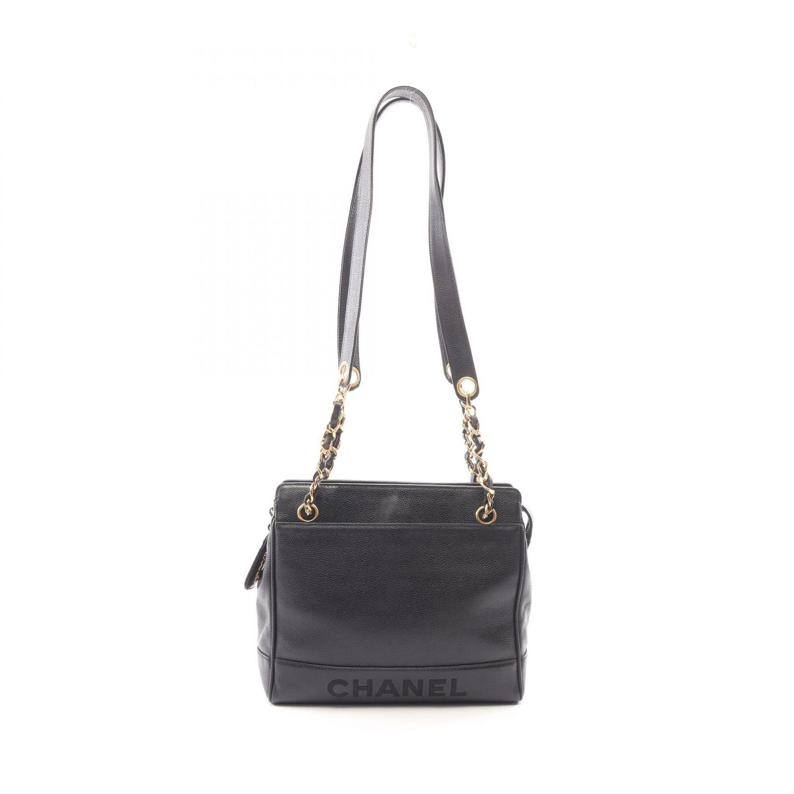 シャネル CHANEL トートバッグ ロゴ ブラック カーフ（牛革） ロゴ ショルダートート レディース Used A