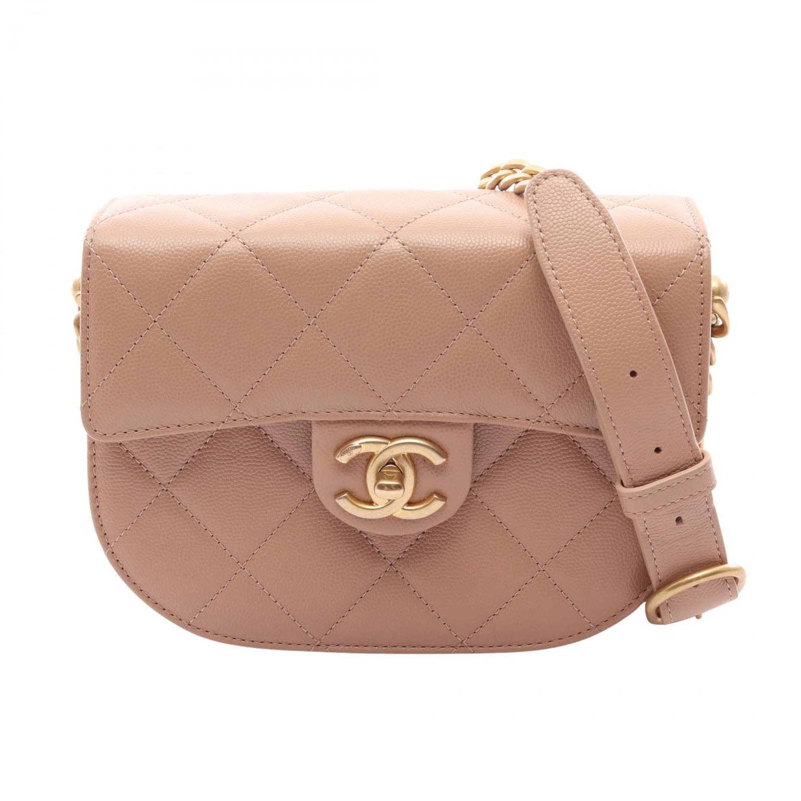 シャネル CHANEL ショルダーバッグ マトラッセ ベージュ カーフ（牛革） マトラッセ スモール チェーンショルダー レディース Used A
