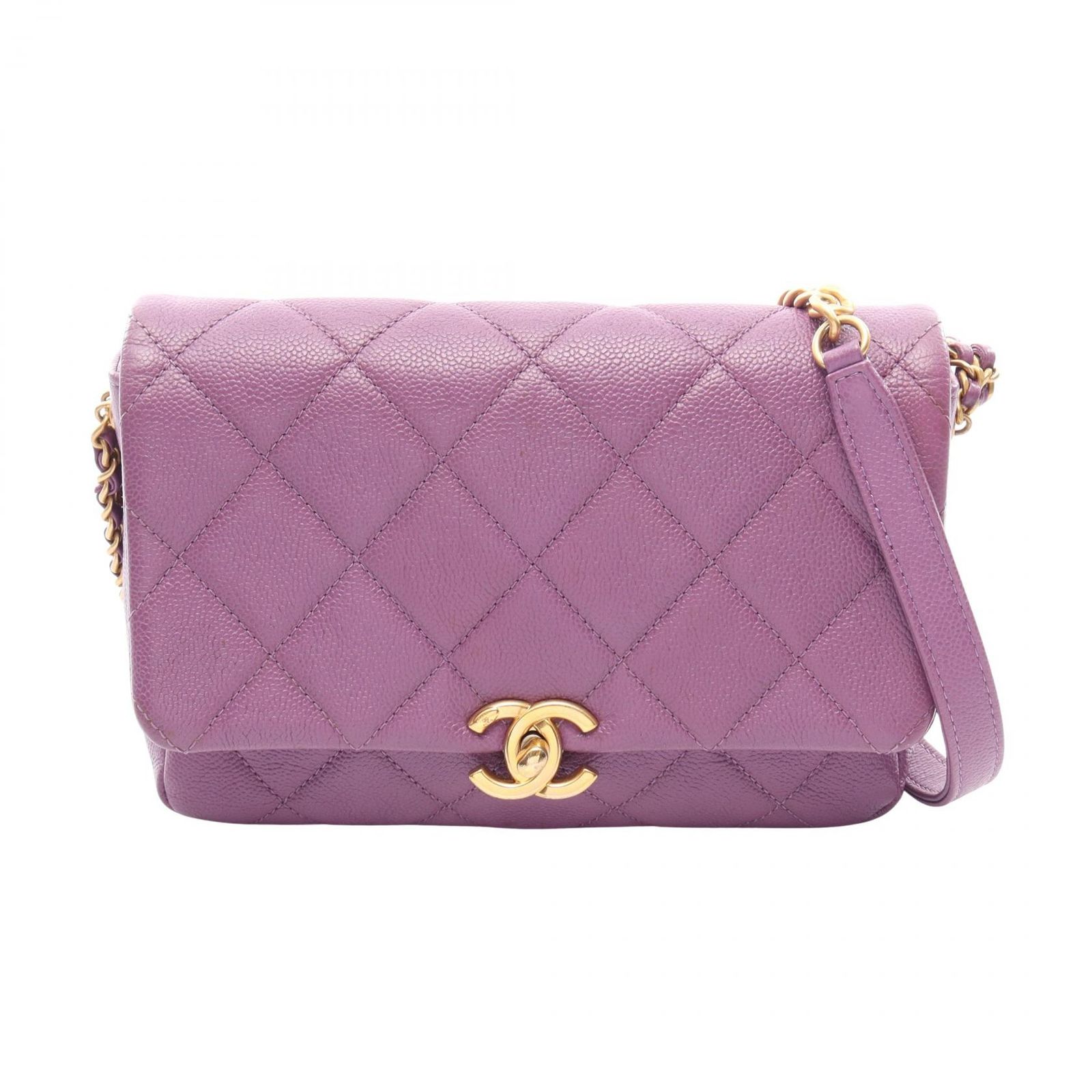 シャネル CHANEL ショルダーバッグ マトラッセ スモールフラップ パープル カーフ（牛革） マトラッセ スモールフラップ チェーンショルダー レディース Used A