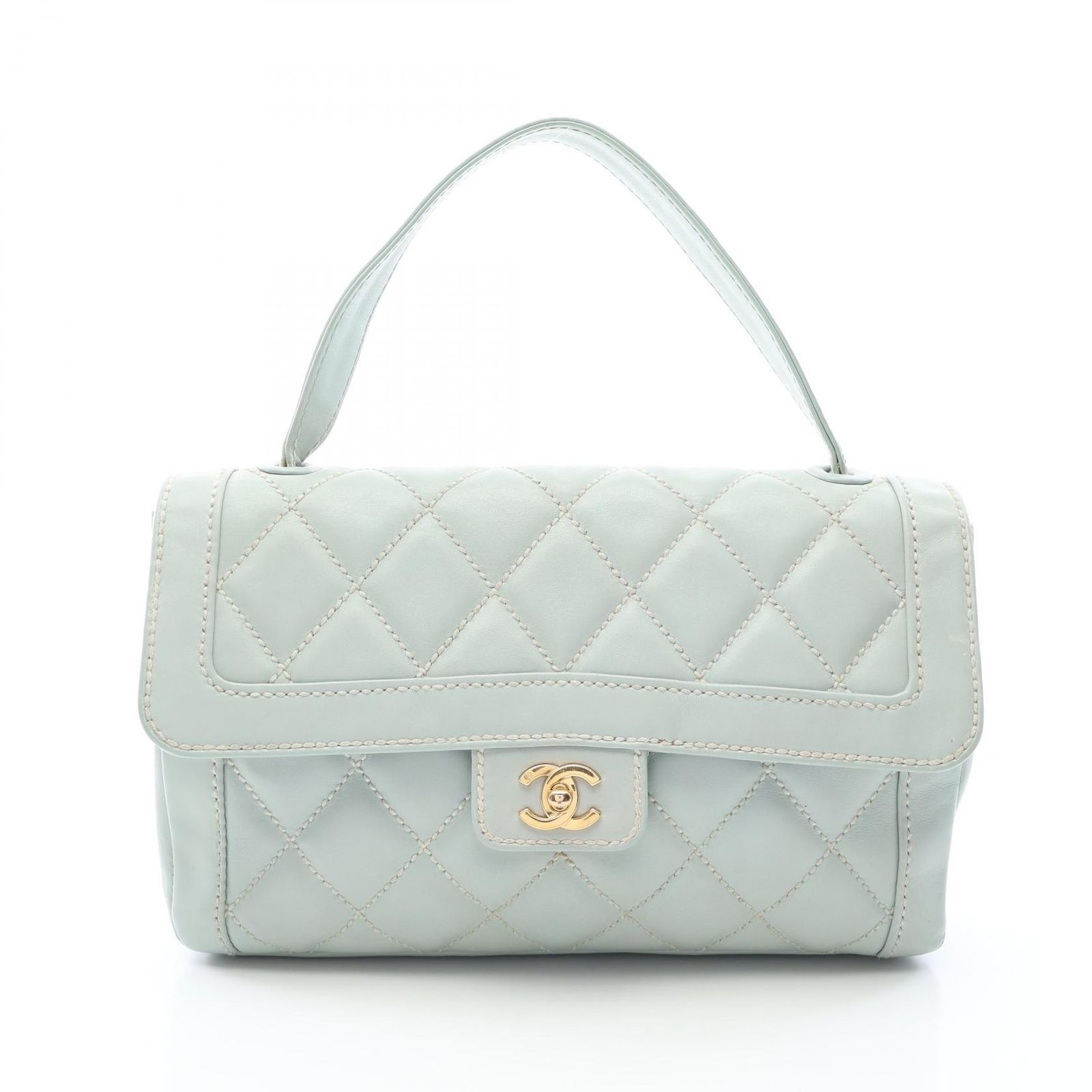 シャネル CHANEL ハンドバッグ ワイルドステッチ トップハンドル ライトブルー レザー ワイルドステッチ トップハンドルバッグ レディース Used B