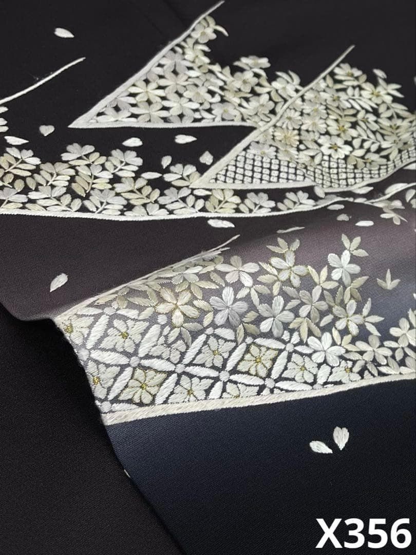 繍栄 手刺繍 訪問着 付け下げ 金糸 グラデーション 花文様 正絹 X356