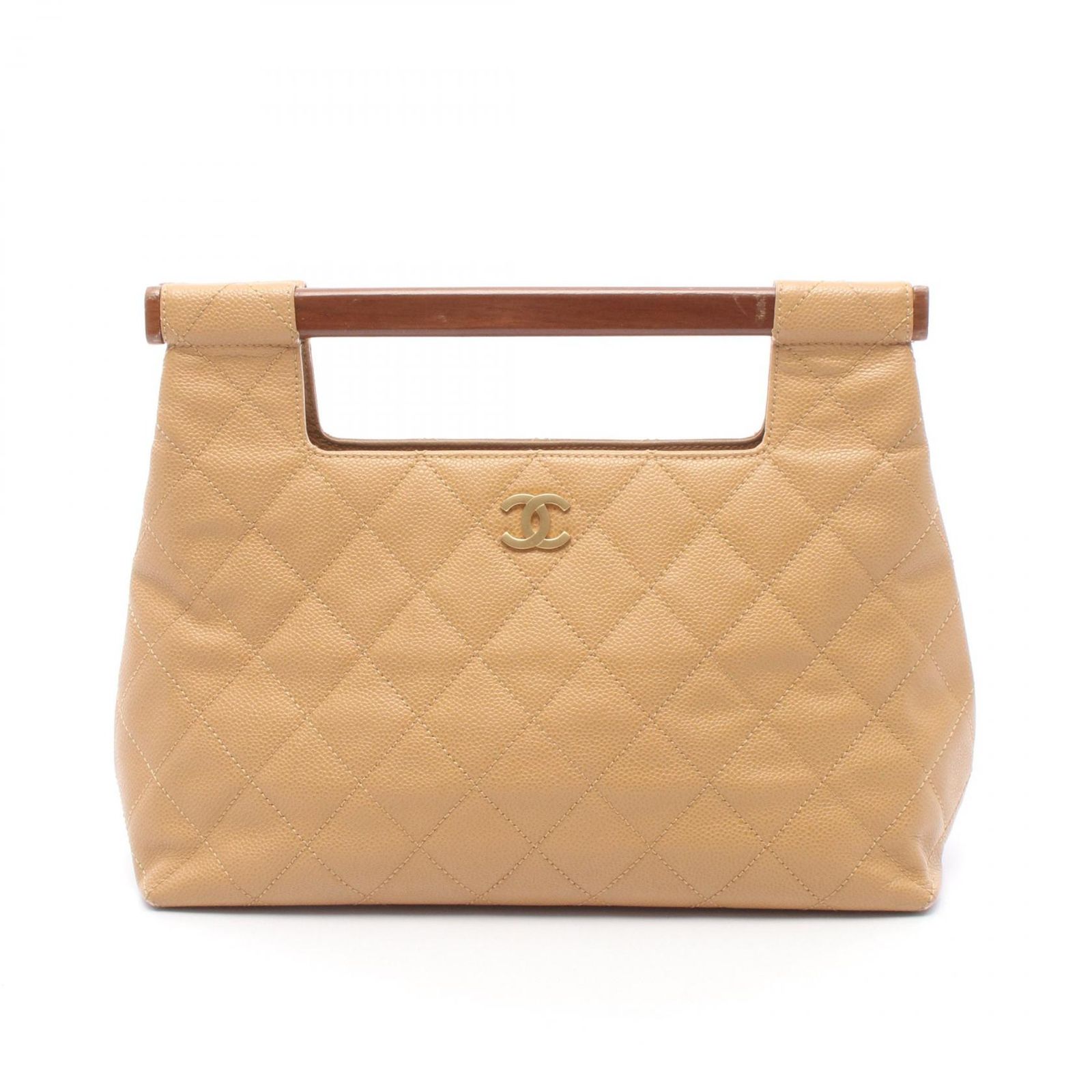 シャネル CHANEL ハンドバッグ マトラッセ ウッドハンドル ベージュ カーフ（牛革） マトラッセ ウッドハンドル ハンドバッグ レディース Used B