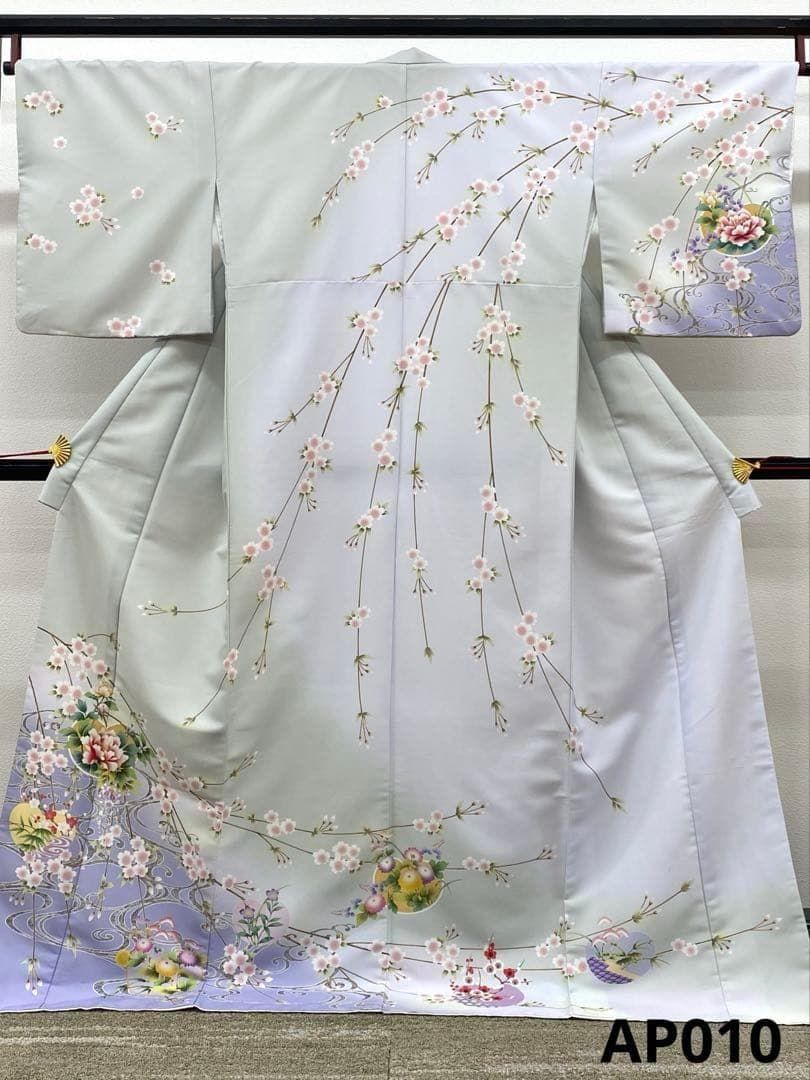 訪問着 流水 桜 牡丹 枝桜 ポリエステル AP010